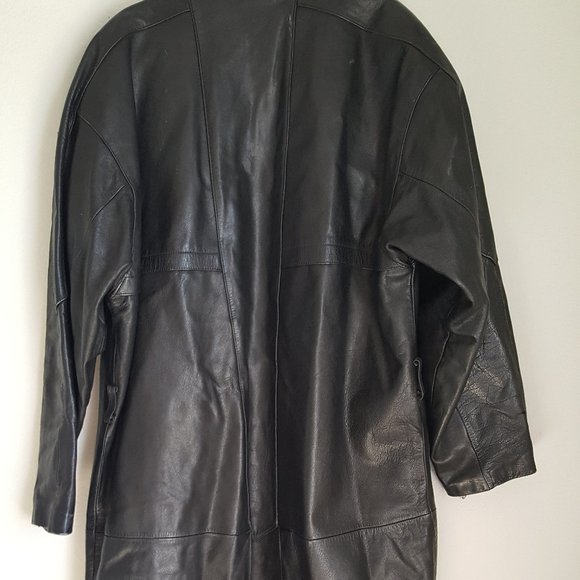 VINTAGE Men's LEATHER DUSTER TRENCH COAT Sz 2XL 54" Long Lined - Picture 4 of 7